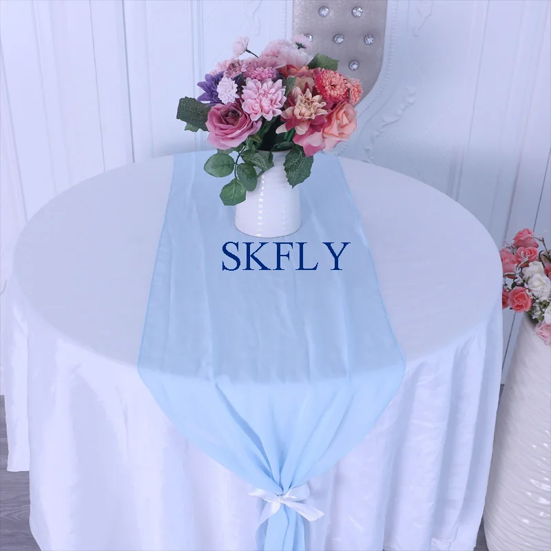 RU013N custom made many colors Christmas birthday party elegant wedding light blue chiffon table runner with ribbon or buckle
RU013N custom made many colors Christmas birthday party elegant wedding light blue chiffon table runner with ribbon or buckle