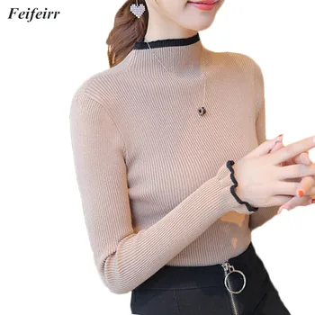 Autumn and winter new 2018 Korean Fashion Women solid color half-high collar Knitted Sweater Sueter Mujer Sexy Elastic Pullovers
Autumn and winter new 2018 Korean Fashion Women solid color half-high collar Knitted Sweater Sueter Mujer Sexy Elastic Pullovers