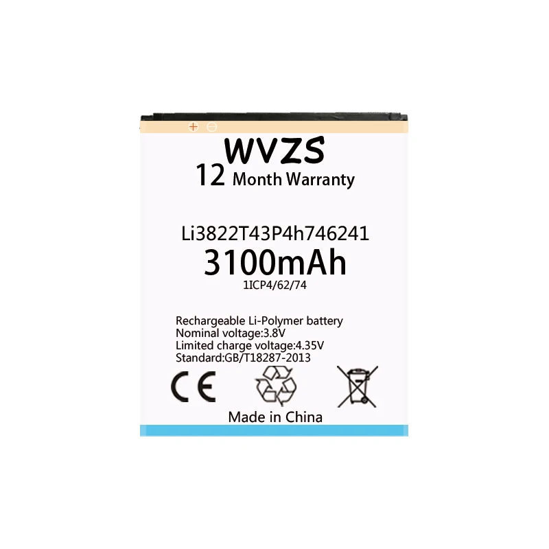 Wvzs 3100 мА/ч Батарея Li3822T43P4h746241 для zte лезвие L4 Pro/TWM удивительная X3s A465 A475 батареи |