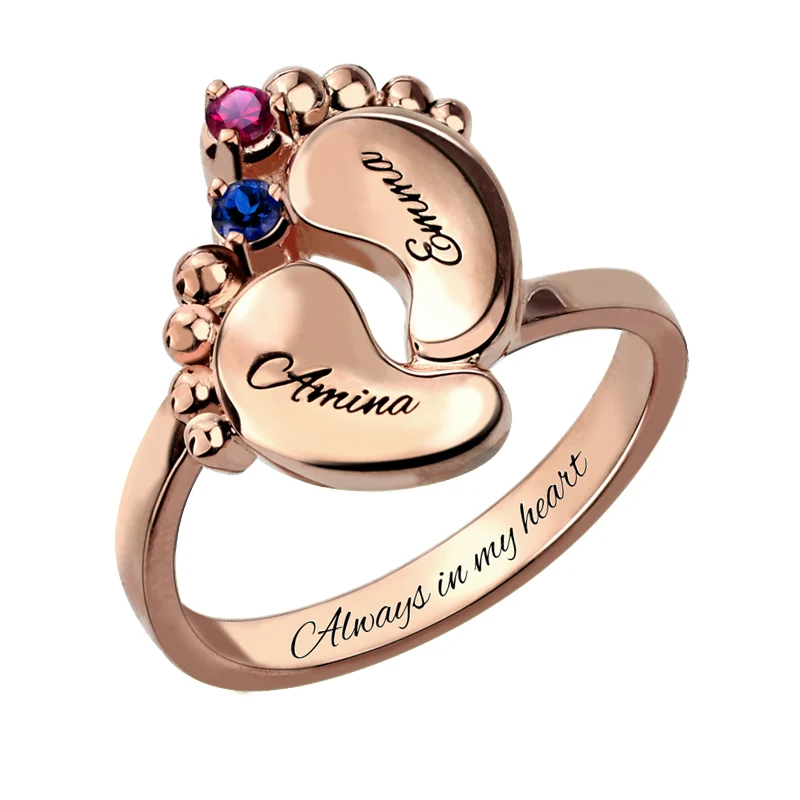 AILIN Rose Gold Color Baby feet Ring with Birthstone Engraved Mother Ring Gift for New Mom
AILIN Rose Gold Color Baby feet Ring with Birthstone Engraved Mother Ring Gift for New Mom