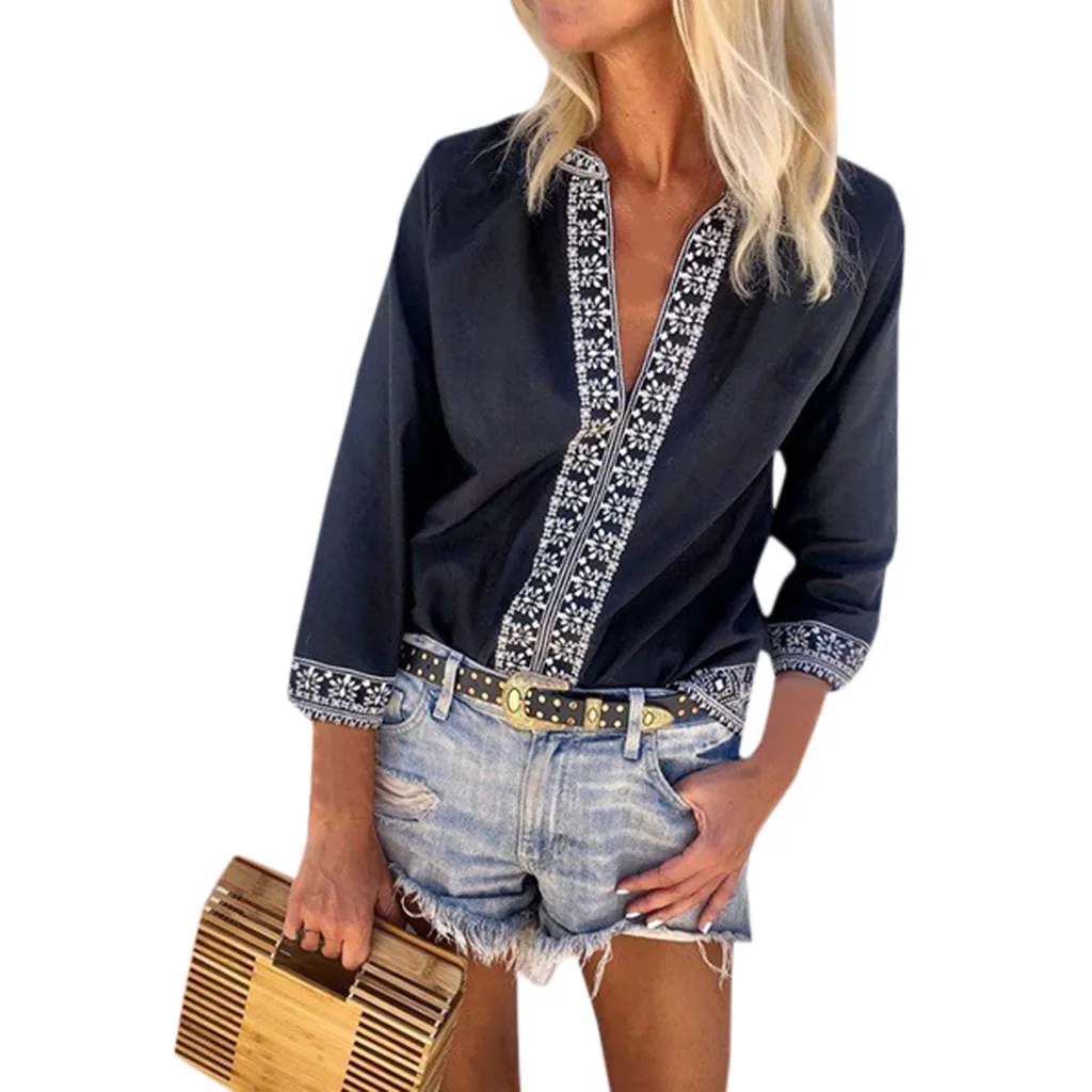 Womens Tops And Blouses Vintage V Neck Three Quarter Blouse Korean Summer Ladies Tops For Women Clothes 2019 Womens Clothing
Womens Tops And Blouses Vintage V Neck Three Quarter Blouse Korean Summer Ladies Tops For Women Clothes 2019 Womens Clothing