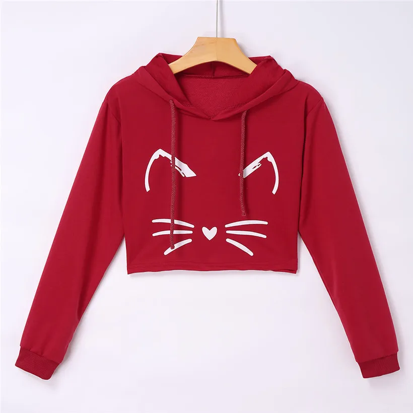 Hoodies Sweatshirts Women Girls Casual Long Sleeve Short Hooded Sweatshirt Cat Kitty Print Pullover Tops Blouse For Female 0912
Hoodies Sweatshirts Women Girls Casual Long Sleeve Short Hooded Sweatshirt Cat Kitty Print Pullover Tops Blouse For Female 0912