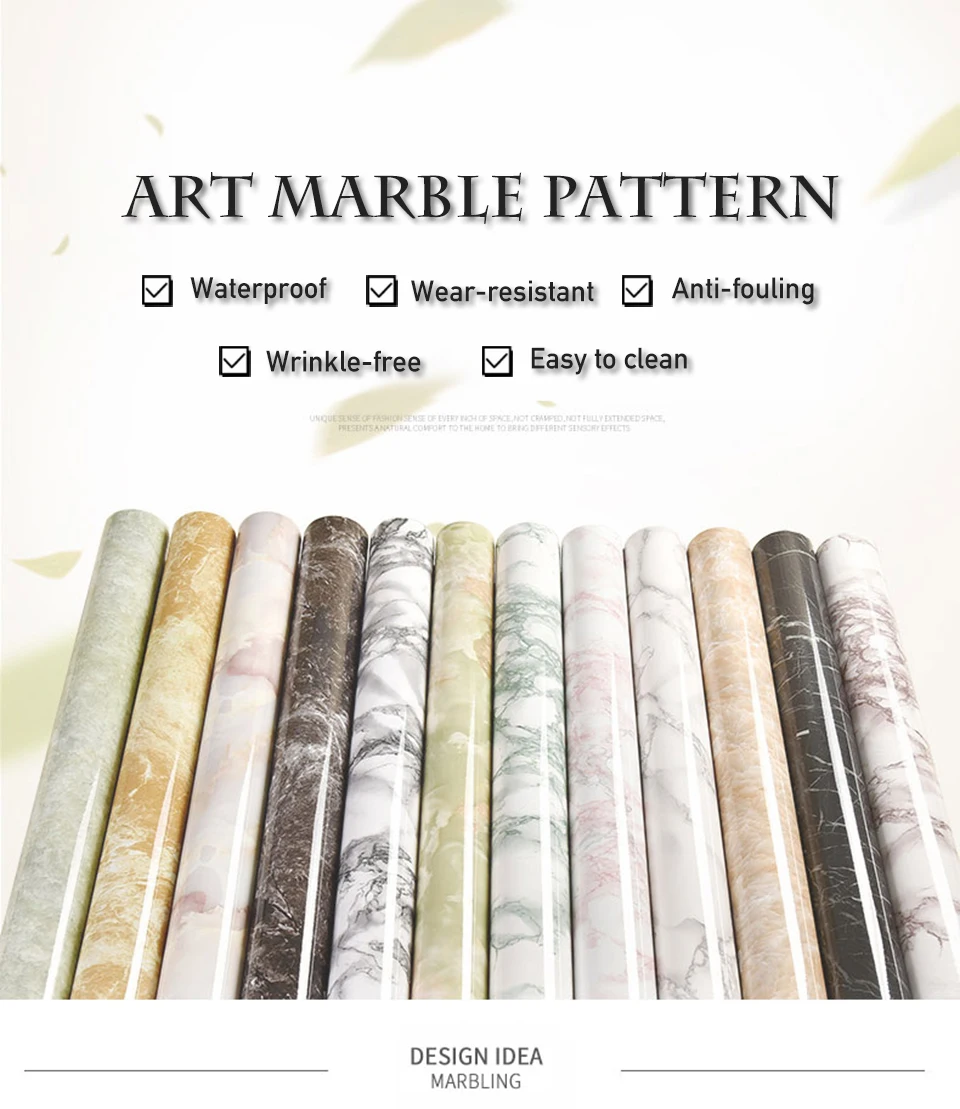 Marble Vinyl Film Self Adhesive Wallpaper for Bathroom Kitchen Cupboard Countertops Contact Paper PVC Waterproof Wall Stickers 2