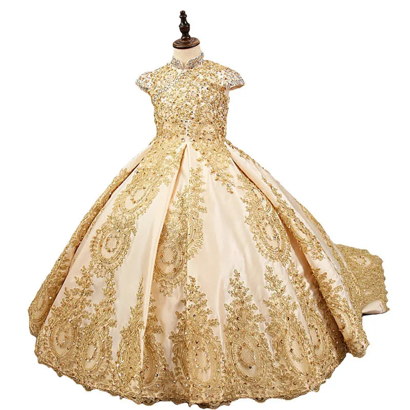 Princess Luxury Flower Girl Dresses For Weddings Gold Lace Applique Beading Kids Girls First Holy Communion Tulle Dresses
Princess Luxury Flower Girl Dresses For Weddings Gold Lace Applique Beading Kids Girls First Holy Communion Tulle Dresses
