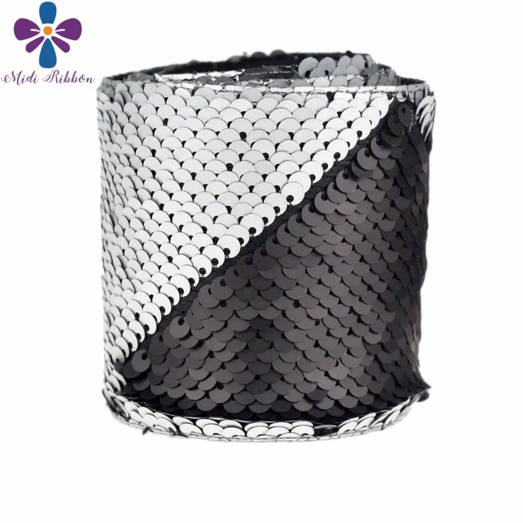 3"75mm Double Color Reversible Sequin Ribbon Matt Silver with Black 25yards/roll Rainbow DIY Wedding Dress Hair Bowknots Making
3"75mm Double Color Reversible Sequin Ribbon Matt Silver with Black 25yards/roll Rainbow DIY Wedding Dress Hair Bowknots Making