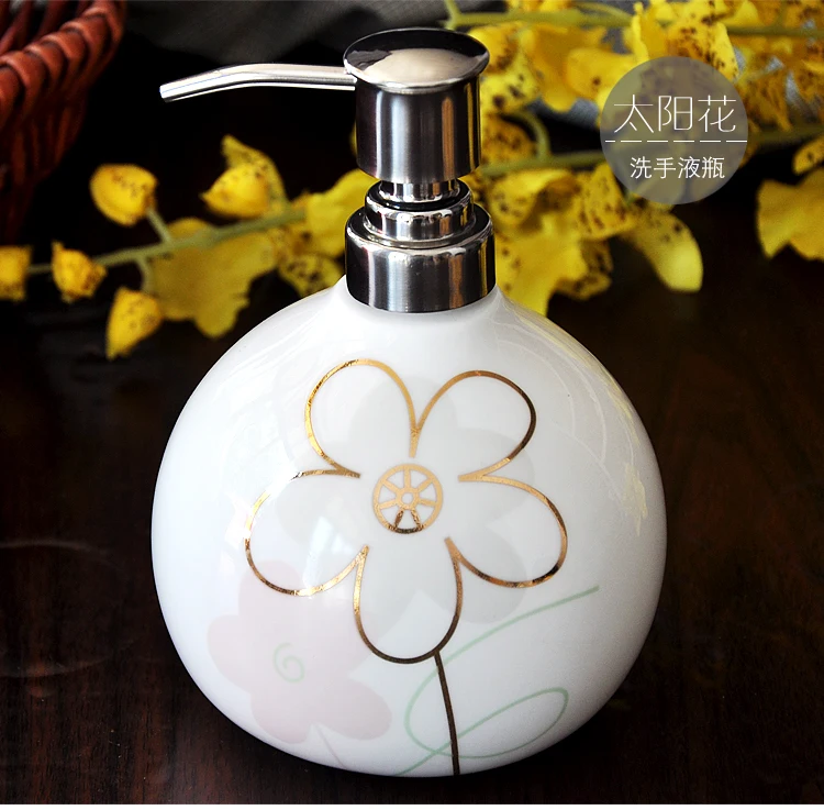 Bone china ceramic hand washing bottle emulsion bottle high grade shampoo shower gel large capacity pressing head bottling (3)