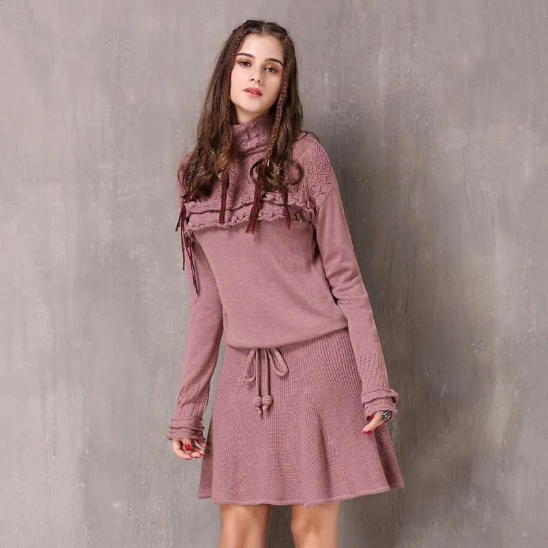 2019 Fashion brand women's clothing spring and autumn winter knit hollow jacquard half-high collar ruffled sweater dress women
2019 Fashion brand women's clothing spring and autumn winter knit hollow jacquard half-high collar ruffled sweater dress women