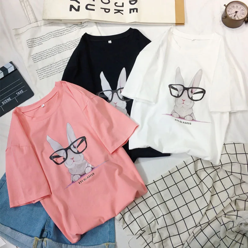S-3XL Rabbit Printed Loose Spandex Soft T Shirt Women Shirts O Neck Short Sleeve Summer T-Shirt Tops Casual Pink TShirt
S-3XL Rabbit Printed Loose Spandex Soft T Shirt Women Shirts O Neck Short Sleeve Summer T-Shirt Tops Casual Pink TShirt