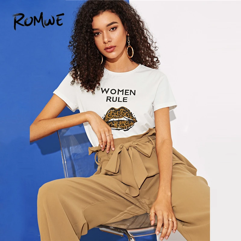 ROMWE Leopard Lip Letter Print T-Shirt 2019 Casual Posh White Summer Women Short Sleeve Tops Fashion Round Neck T-shirt
ROMWE Leopard Lip Letter Print T-Shirt 2019 Casual Posh White Summer Women Short Sleeve Tops Fashion Round Neck T-shirt