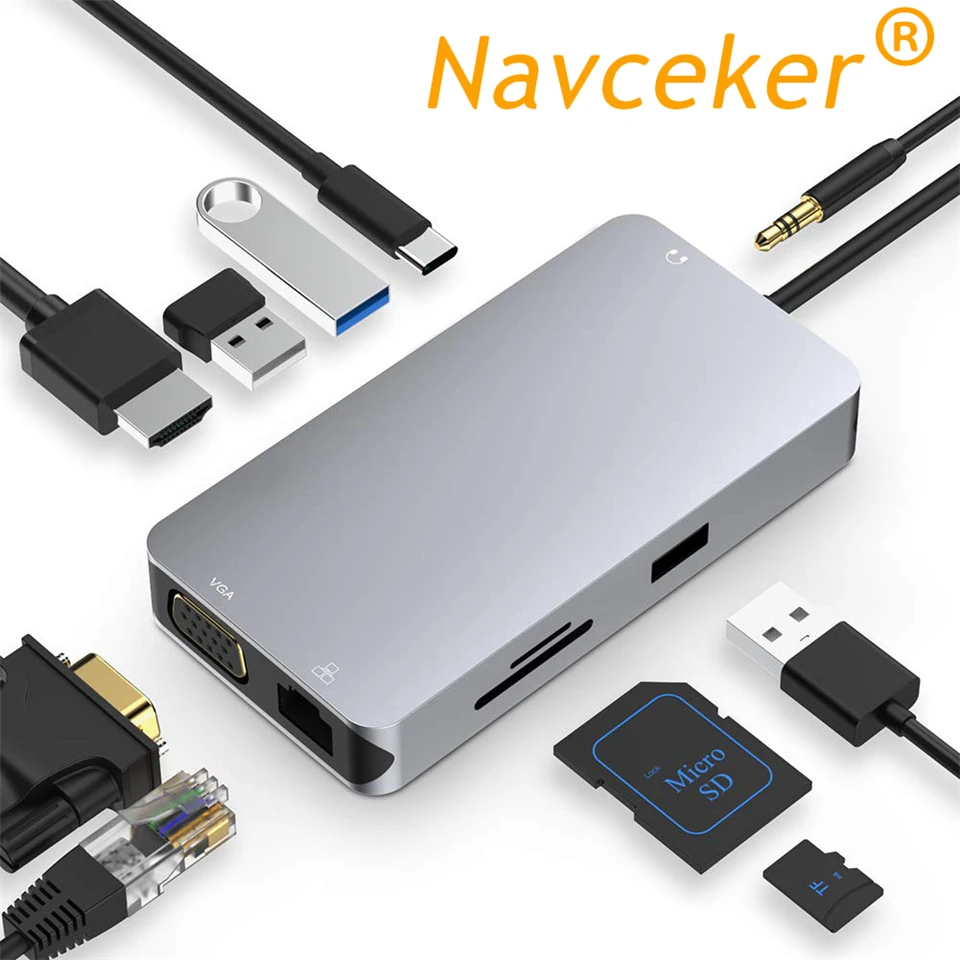 Navceker USB Type C to HDMI VGA Gigabit Ethernet Lan RJ45 Adapter for Macbook Pro Type-C USB-C Hub Card Reader USB 3.0 PD Port
Navceker USB Type C to HDMI VGA Gigabit Ethernet Lan RJ45 Adapter for Macbook Pro Type-C USB-C Hub Card Reader USB 3.0 PD Port
