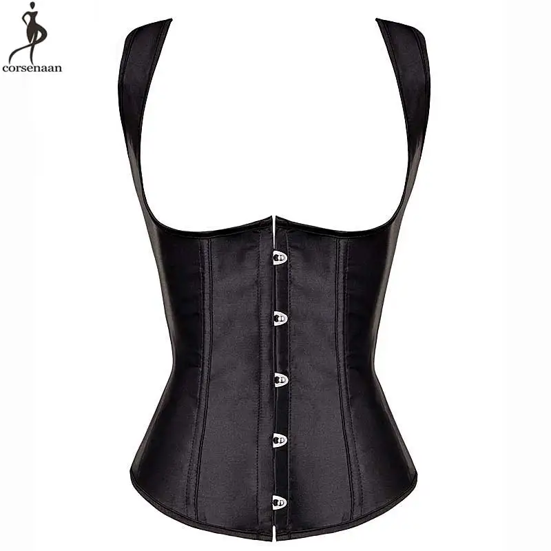 

Satin Vest Corset Spiral Steel Boned Corsets Women Outfit Plus Size 6XL Korset Underbust Push Up Bustier Front Busk Black Gorset