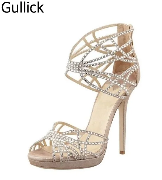 Hot Sale Crystal Embellished Strappy Sandals Beige Suede Cut-out Cage Shoes For Women Back Zipper High Heel Summer Dress Shoes
Hot Sale Crystal Embellished Strappy Sandals Beige Suede Cut-out Cage Shoes For Women Back Zipper High Heel Summer Dress Shoes