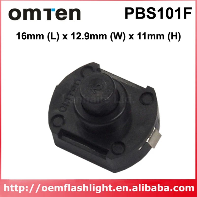 

OmTen PBS101F 16mm(L) 12.9mm(W) x 11mm(H) LED Flashlight Clicky Switch - Black (5 pcs)