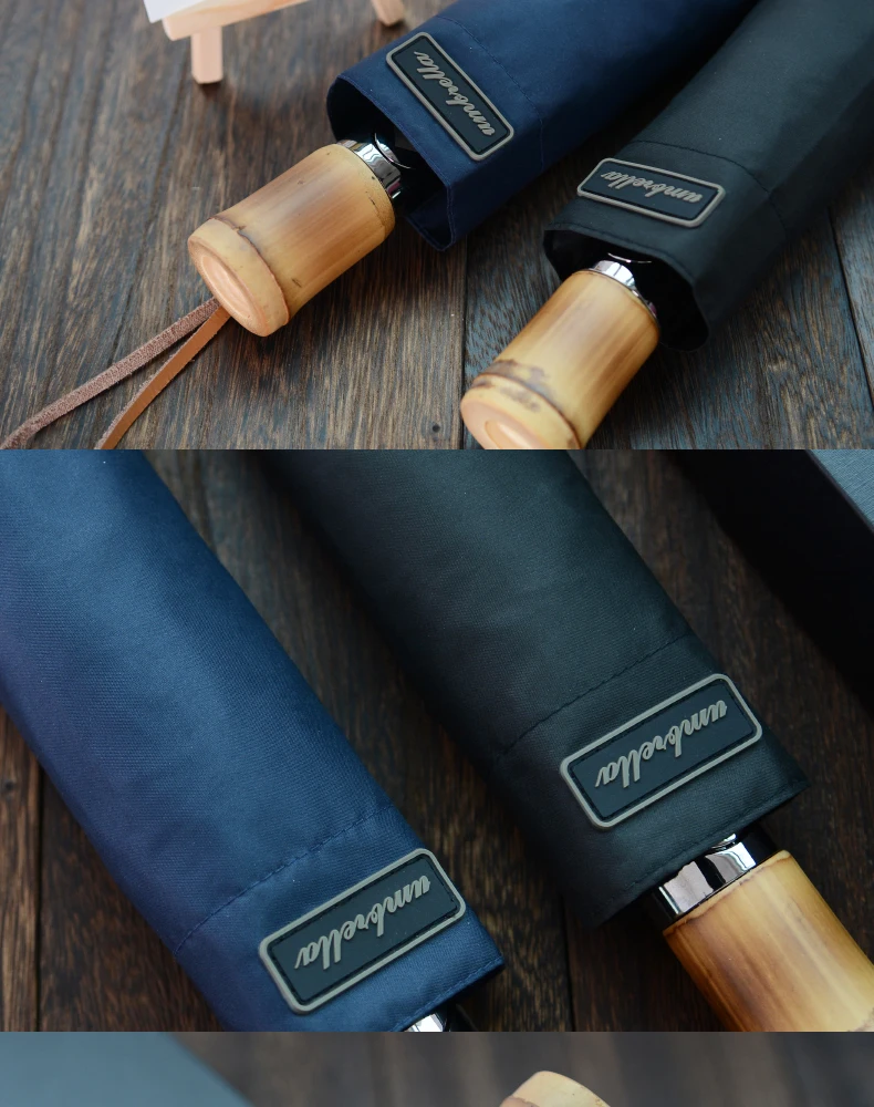 New Bamboo Automatic Three Folding Umbrella For Women Anti Uv Black Coating Sunny And Rainy Umbrella Rain Women Male Chinese (5)