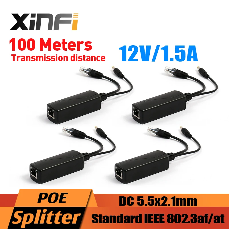 4pcs Active PoE Splitter 48V to 12V/1.5A Output POE Adapter Injector Connector IEEE802.3af/at 10/100M For IP Camera IP Phone AP
4pcs Active PoE Splitter 48V to 12V/1.5A Output POE Adapter Injector Connector IEEE802.3af/at 10/100M For IP Camera IP Phone AP