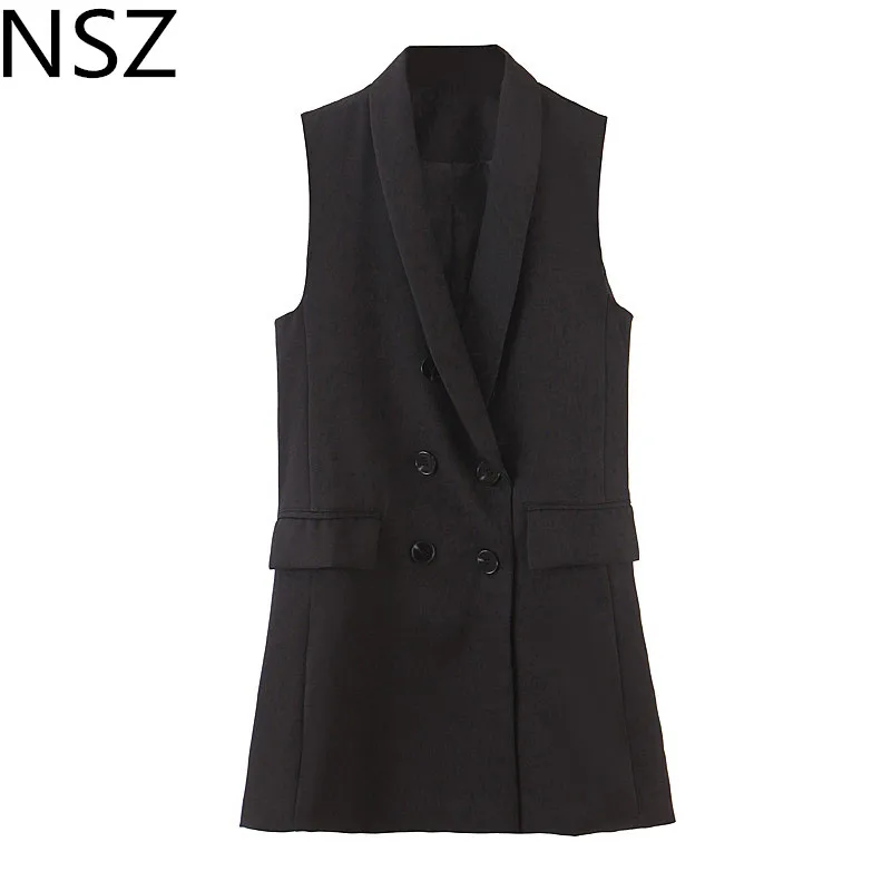 NSZ Women Black Long Vest Coat Double Breasted Pocket Decoration Sleeveless Coat Outerwear Tanks Waistcoat
NSZ Women Black Long Vest Coat Double Breasted Pocket Decoration Sleeveless Coat Outerwear Tanks Waistcoat