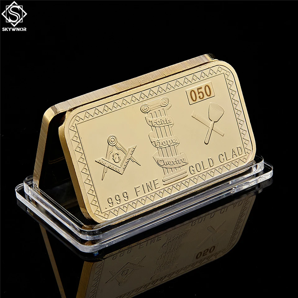 Freemasons Masonic Challenge Coin Golden Bar 999 Fine Gold Clad 3D Design With Case Cover
Freemasons Masonic Challenge Coin Golden Bar 999 Fine Gold Clad 3D Design With Case Cover