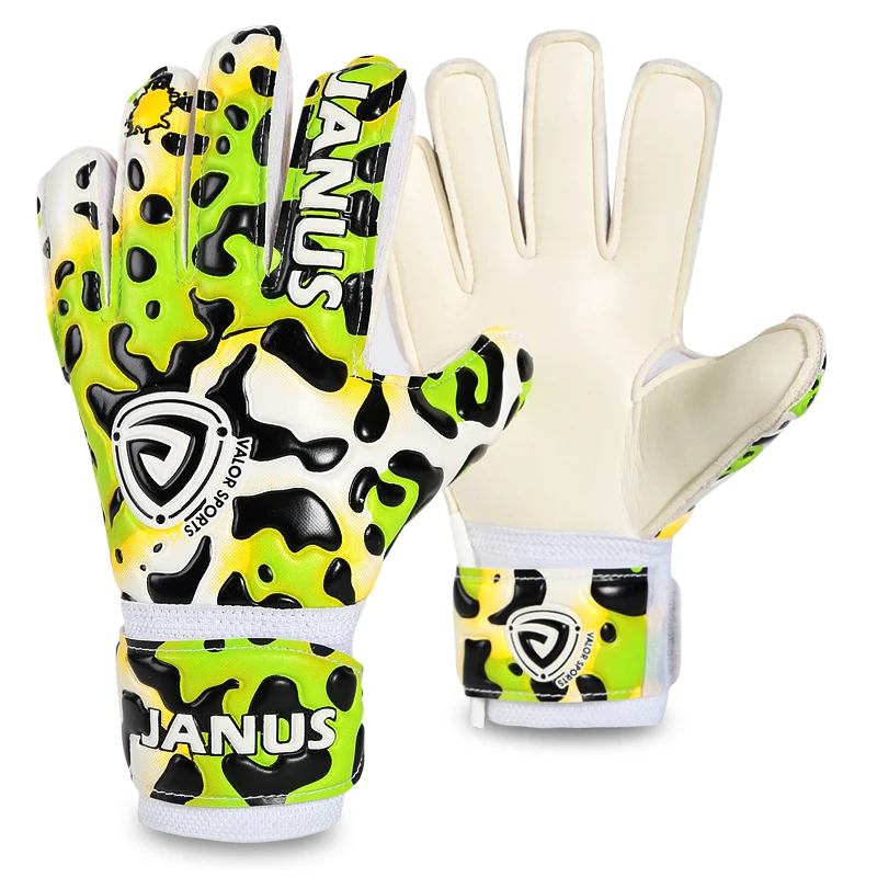 Image JANUS Professional Children Goalkeeper Gloves With Finger Protection Thickened Latex Leopard Print Soccer Goalie Gloves Football