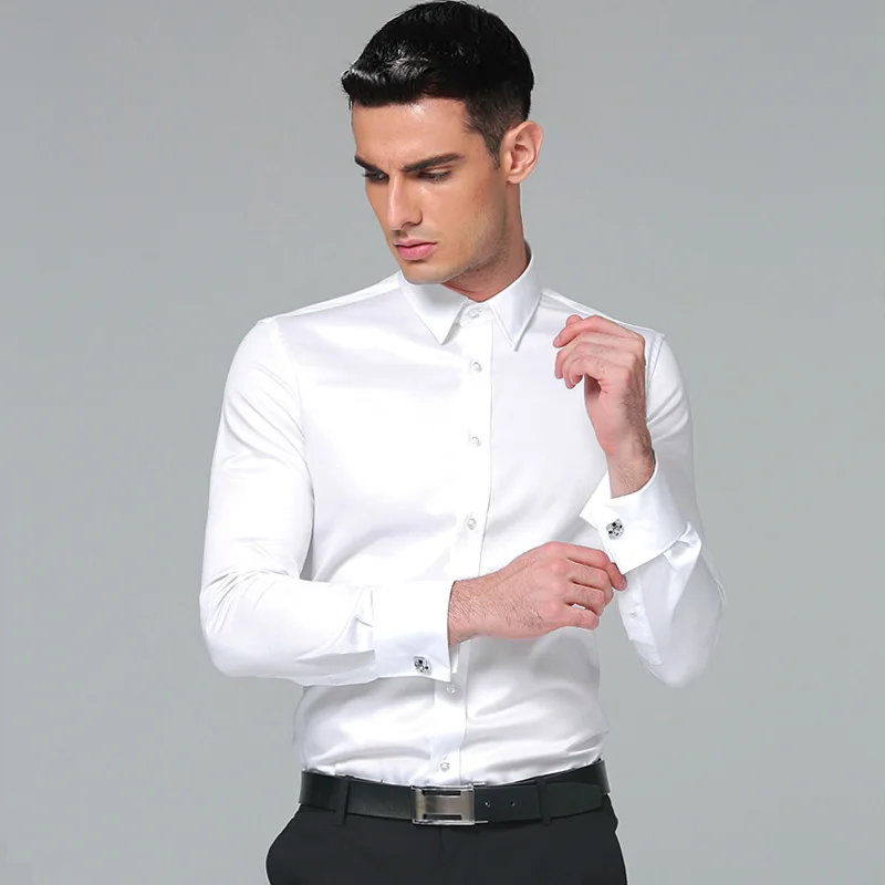 

High Quality 2024 Brands New Regular Fit Shirts for Men Business Long Sleeve Cufflink Cotton Solid Color Camisas De Hombre