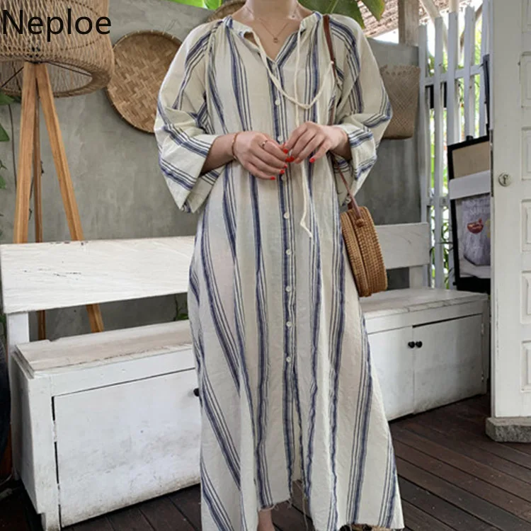 Neploe Stripe Oversized Dress Single Breasted Contrast Color Dresses 2019 Summer V-neck Lace Up Ankle-length Vestidos 52817
Neploe Stripe Oversized Dress Single Breasted Contrast Color Dresses 2019 Summer V-neck Lace Up Ankle-length Vestidos 52817