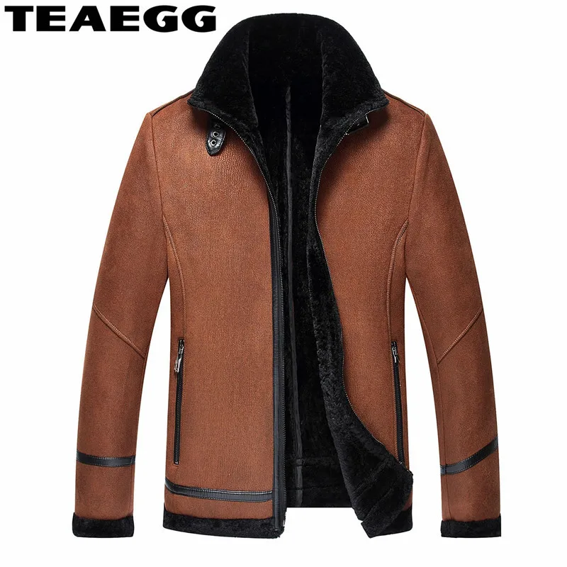 TEAEGG Winter Casual Fur Coat Faux Mens Leather Jackets And Coats Black Brown Warm Parka Plus Size 4XL AL1553 | Мужская одежда