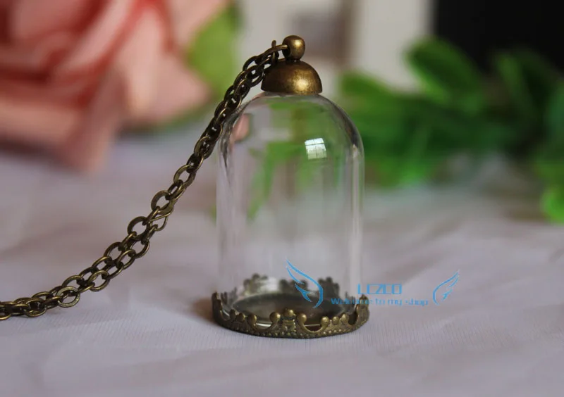 DIY Hanging Glass globe Dome Necklace set--30x20mm glass tube with antique bronze base with cap
DIY Hanging Glass globe Dome Necklace set--30x20mm glass tube with antique bronze base with cap