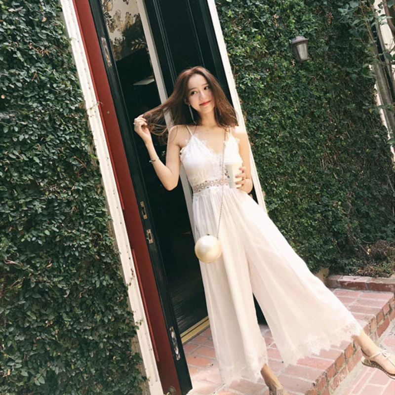 Ladies Summer Sling Lace Open V-neck Women's Pants Dress Elegant Sexy charming Lady Embroidered Wide Leg Long Chiffon Lace Dress
Ladies Summer Sling Lace Open V-neck Women's Pants Dress Elegant Sexy charming Lady Embroidered Wide Leg Long Chiffon Lace Dress