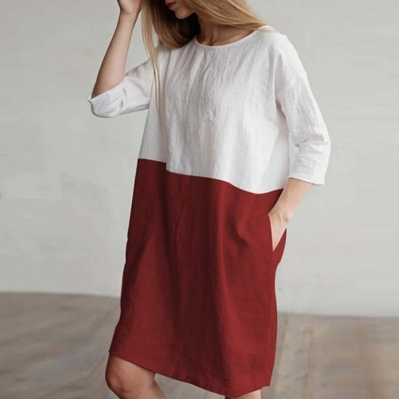 Fashion Women Spring Casual Clothes Dress Cotton Short Sleeve Linen Retro Clothing Plus Size Two-color Stitching Vintage Dresses
Fashion Women Spring Casual Clothes Dress Cotton Short Sleeve Linen Retro Clothing Plus Size Two-color Stitching Vintage Dresses