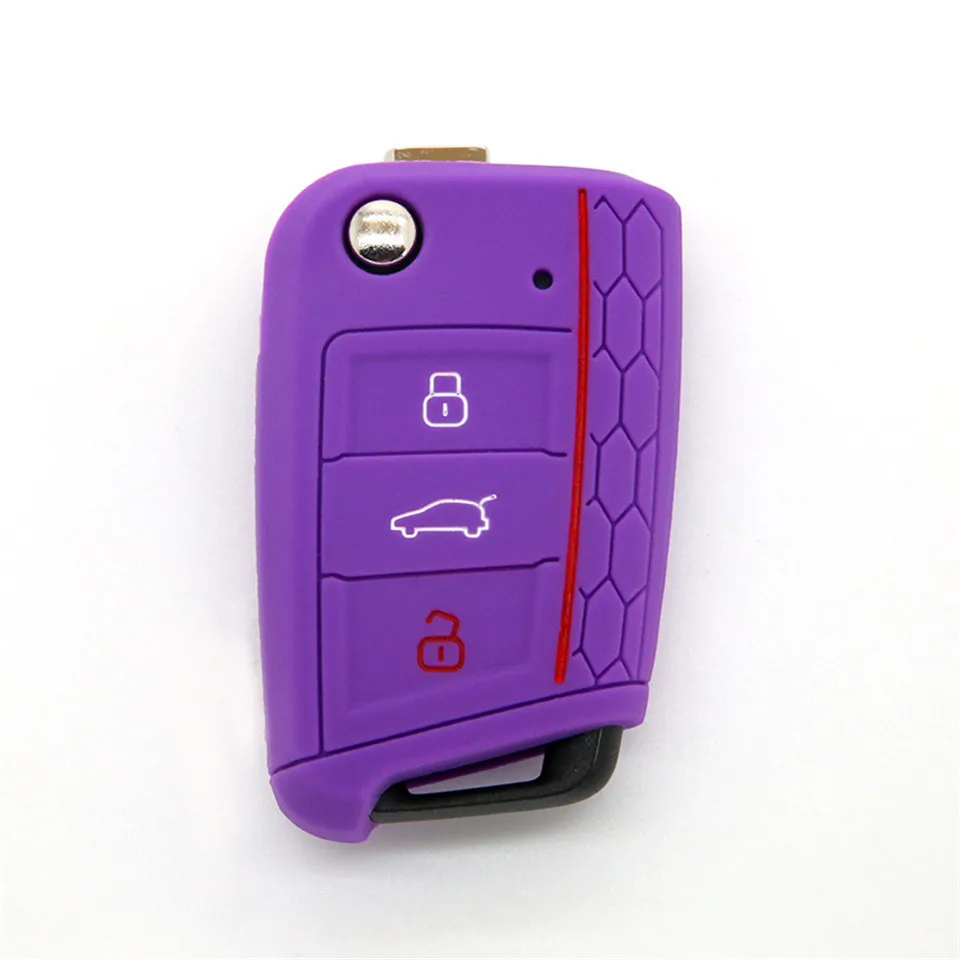 Cunymagos Silicone Key Remote Holder Cover Case FOB Shell flip Jarket Accessories for 2014 2015 2016 VW GOLF 7 MK7 OCTAVIA A7 (7)
