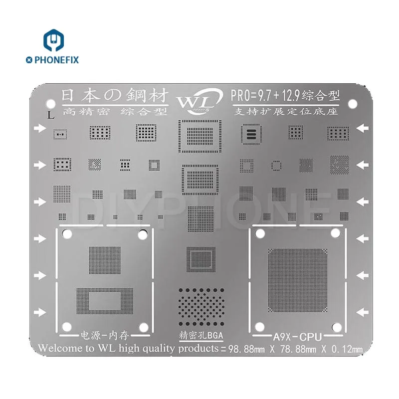PHONEFIX WL Multi-Purpose Japan Steel Top Quality Multi-purpose BGA Reballing Stencil Templates For Ipad 2345 Mini 1234 Pro
PHONEFIX WL Multi-Purpose Japan Steel Top Quality Multi-purpose BGA Reballing Stencil Templates For Ipad 2345 Mini 1234 Pro