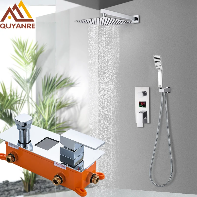Quyanre LCD Digital Display Shower Faucet Set Rain Shower Head 3-way Handshower Digital Display Mixer Tap Bathroom Shower Faucet
Quyanre LCD Digital Display Shower Faucet Set Rain Shower Head 3-way Handshower Digital Display Mixer Tap Bathroom Shower Faucet