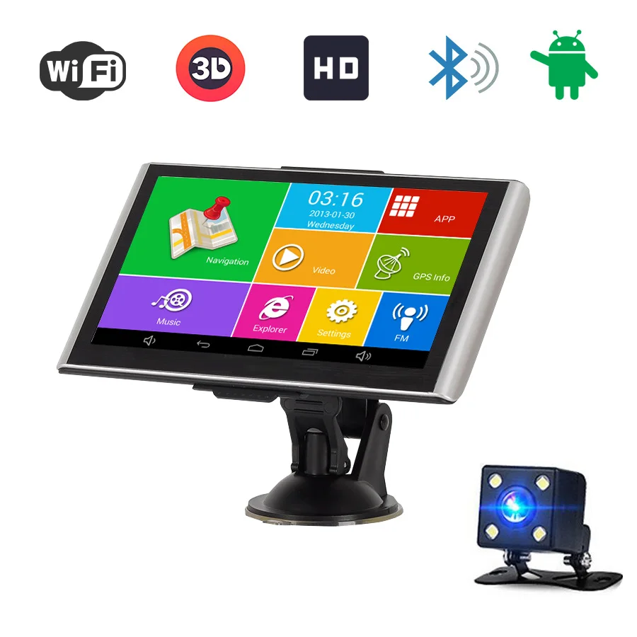 

7" Android GPS Quad Core Car Truck Navigator Capacitive screen,Rear camera, Bluetooth wifi 8G 512M AV-in Truck Map Free Updated