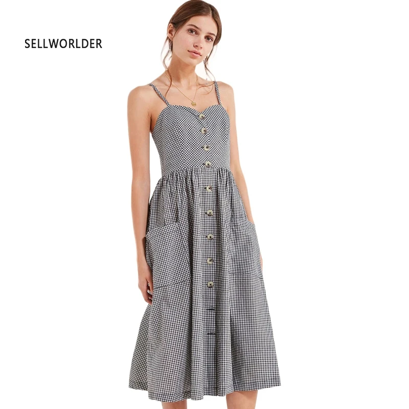 2018 SELLWORLDER Women Plaid Casual Dresses Preppy Style Buttons Double Pockets Female Vintage Vestidos Sleeveless Dress
2018 SELLWORLDER Women Plaid Casual Dresses Preppy Style Buttons Double Pockets Female Vintage Vestidos Sleeveless Dress
