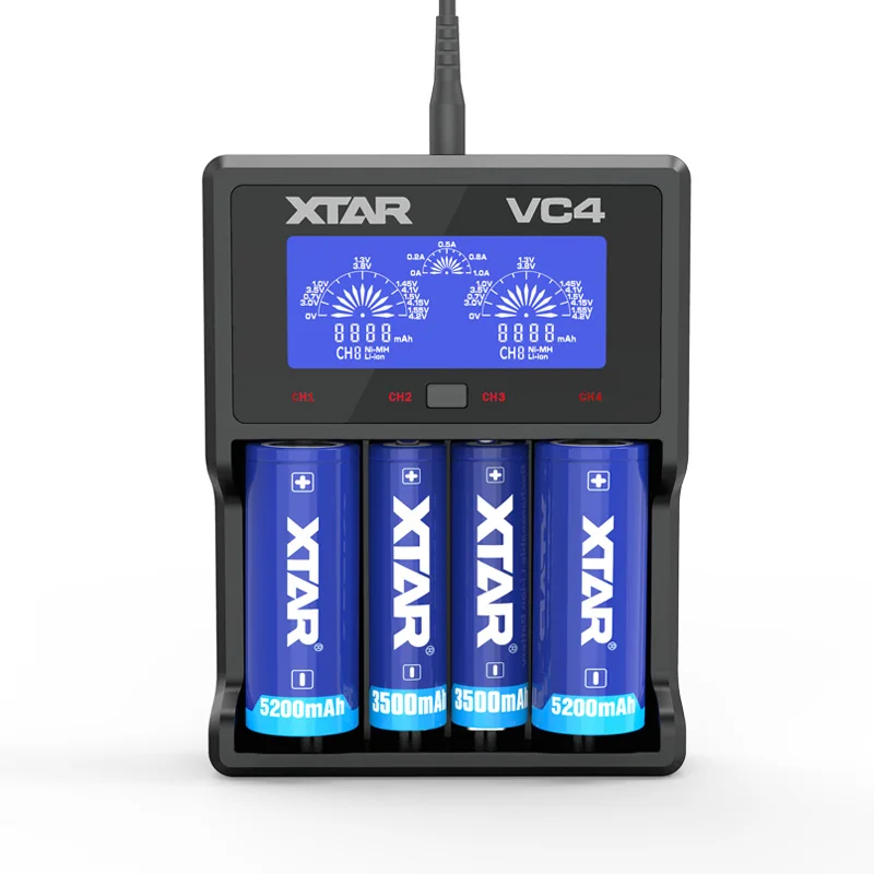 

New XTAR VC4 Charger Universal LCD Screen Display USB Ni-MH/Ni-CD Li-ion Battery Charger 18650 20700 21700 22650 18500 18700