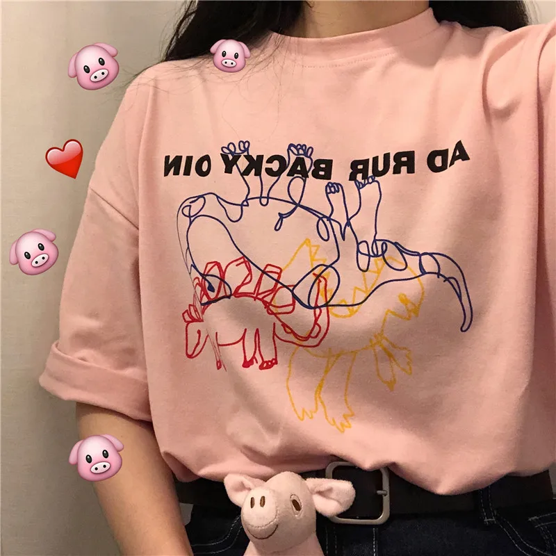 Summer Tee Shirts Korean Style Harajuku Kawaii Pink Little Dinosaur Printed Short Sleeve T-shirt For Women Casual Tshirt Top
Summer Tee Shirts Korean Style Harajuku Kawaii Pink Little Dinosaur Printed Short Sleeve T-shirt For Women Casual Tshirt Top