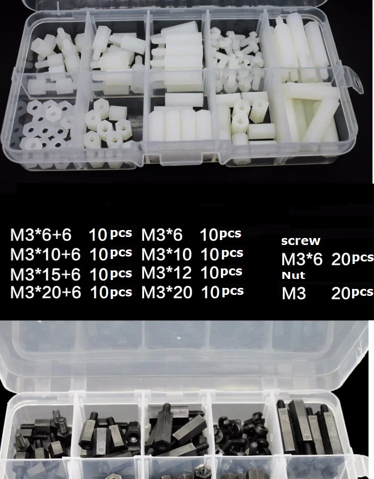 120Pcs/set M3 3mm Nylon plastic Spacer Standoff Abstandsalter Hex nut screw Thread Snap-In white black schrauben muttter M-F F-F
120Pcs/set M3 3mm Nylon plastic Spacer Standoff Abstandsalter Hex nut screw Thread Snap-In white black schrauben muttter M-F F-F
