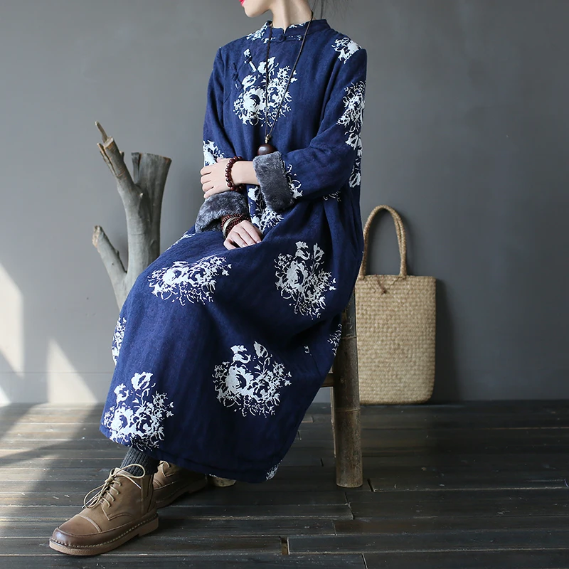 Women Warm Winter Fleece Cotton Jacquard Dress Ladies Floral Thick Dress Female Casual Retro Vintage Dress Robes
Women Warm Winter Fleece Cotton Jacquard Dress Ladies Floral Thick Dress Female Casual Retro Vintage Dress Robes
