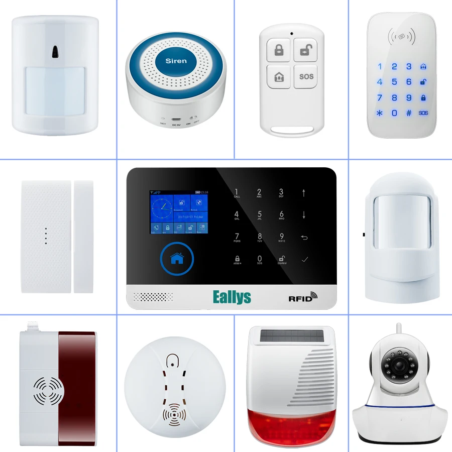 

wireless alarm accessories glass/vibration/door/pir/siren/smoke/gas/water sensor for home security wifi GSM SMS alarm system
