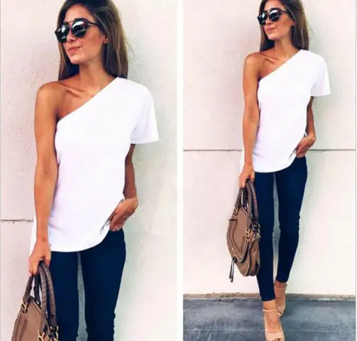 OMSJ One Shoulder White Color S-XXL Blouse Shirt Women Tops 2018 Spring Casual Tee Shirt Short Sleeve Cool Blouse Summer Blusas 
OMSJ One Shoulder White Color S-XXL Blouse Shirt Women Tops 2018 Spring Casual Tee Shirt Short Sleeve Cool Blouse Summer Blusas