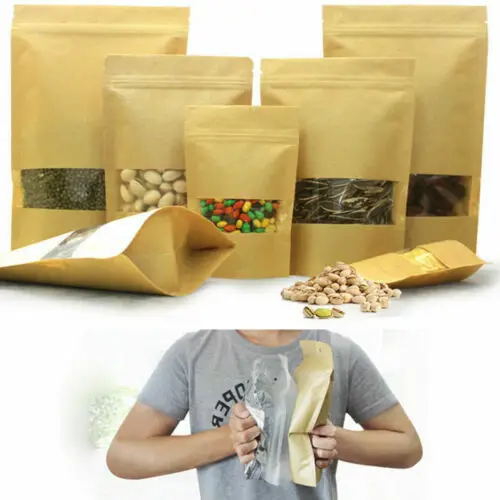

20 PCS Resealable Stand Up Zip Lock Kraft Paper Food Packaging Bags Pouches with Window