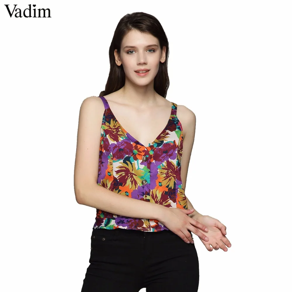 Vadim women V neck floral crop tops sexy blouse short style camis backless stap sleeveless shirt female summer chic blusas WT527
Vadim women V neck floral crop tops sexy blouse short style camis backless stap sleeveless shirt female summer chic blusas WT527