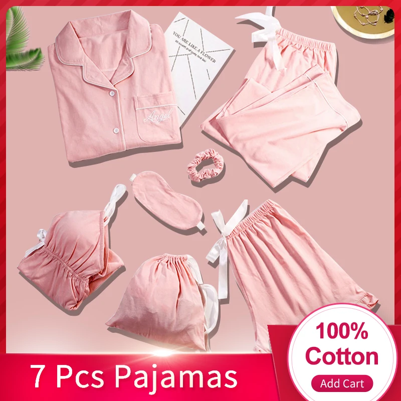 7 Pcs/Set 100%Cotton Pajamas 7 Pieces Women Vest Pyjama Set Camisole Sleepwear for Ladies Negligee Nightwear Pure Cotton Pajamas
7 Pcs/Set 100%Cotton Pajamas 7 Pieces Women Vest Pyjama Set Camisole Sleepwear for Ladies Negligee Nightwear Pure Cotton Pajamas