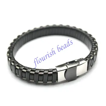 Black Real Wide Leather Cord Stainless Steel Wire Wrapped Inside Unique Clasp Braclet Fashion Man's Jewelry
Black Real Wide Leather Cord Stainless Steel Wire Wrapped Inside Unique Clasp Braclet Fashion Man's Jewelry