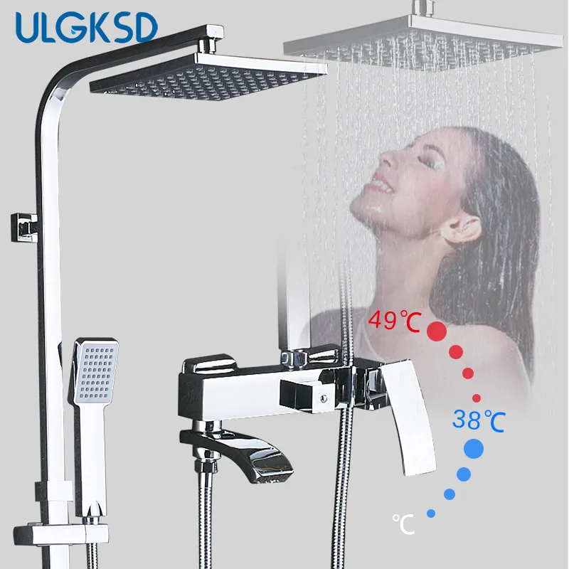 

ULGKSD Rainfall Shower Faucet 3 Size Shower Head Bathroom Hot and Cold Mixer Tap W/ Waterfall Tub Faucets Mixing Valve