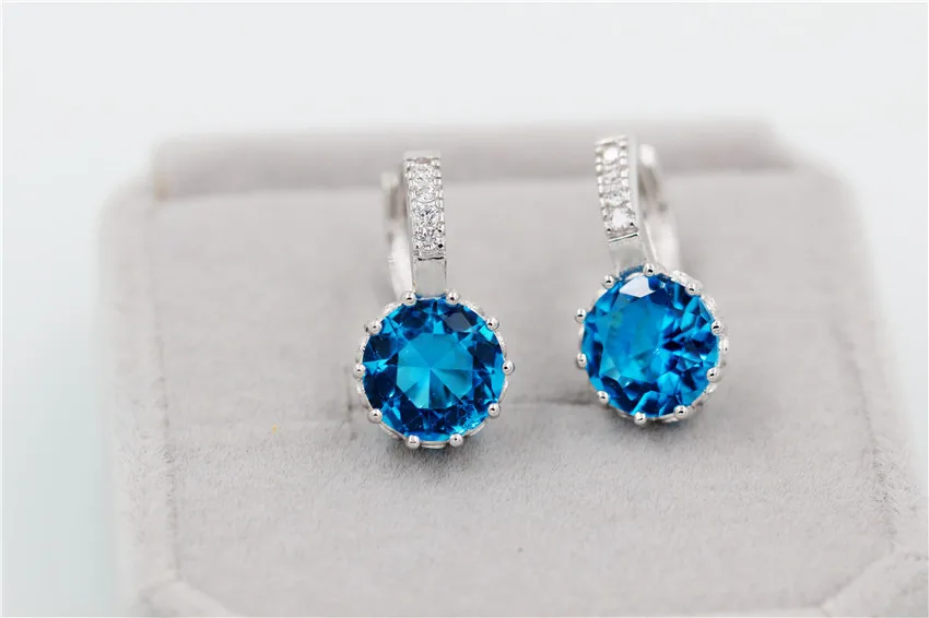 9 Colores Rosa Azul De Plata Pendientes de Cristal Grandes Con Piedras Cubic Zirconia Wome