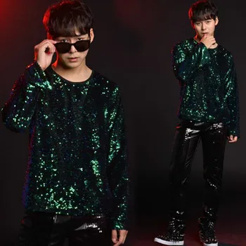 Bar nightclub costume Mars concert costume male singer star with the same paragraph rock long sleeve sequin t-shirt 
Bar nightclub costume Mars concert costume male singer star with the same paragraph rock long sleeve sequin t-shirt