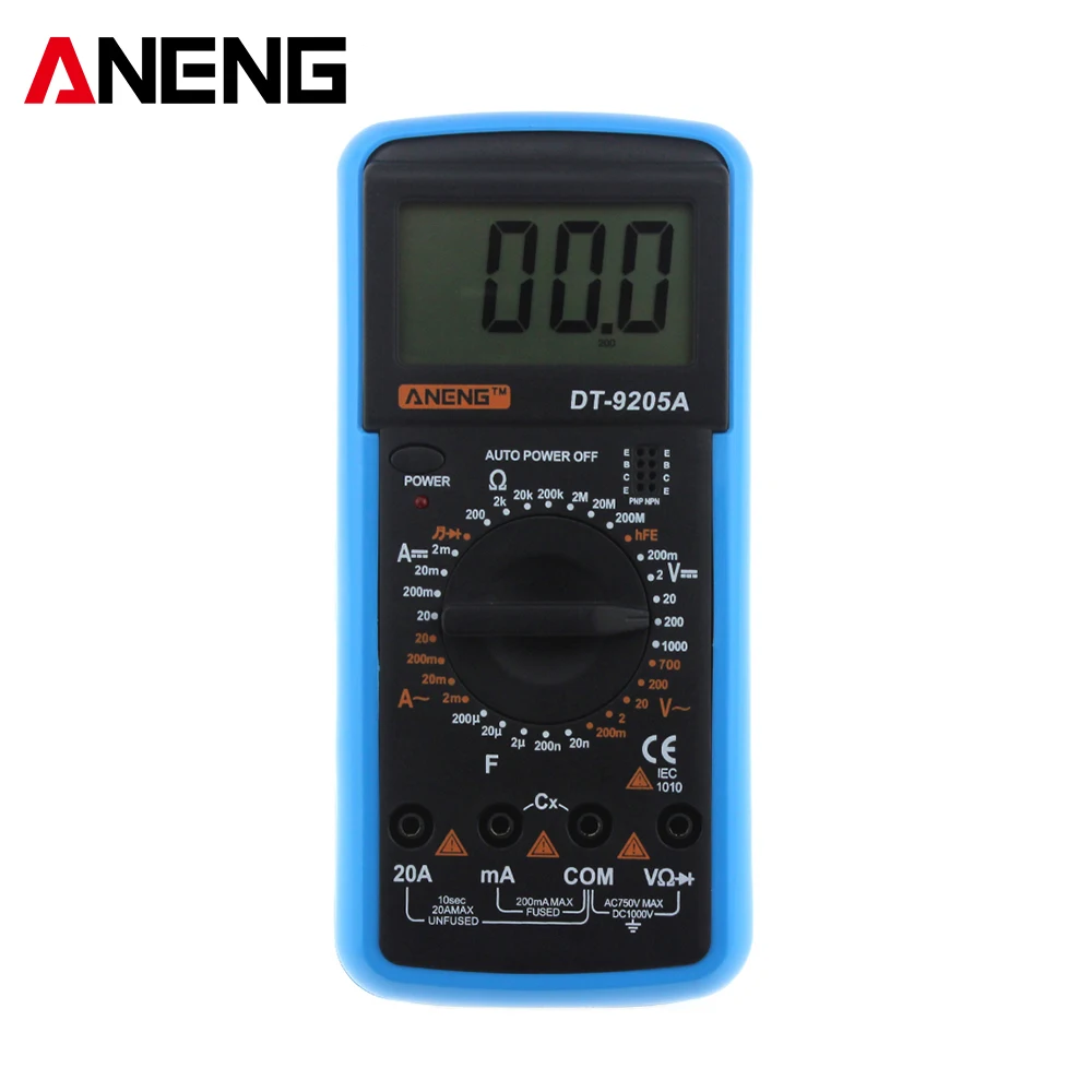 ANENG DT9205A Digital Multimeter AC/DC Voltage Current Resistance Capacitance Hand held test instrument digital multimeter
ANENG DT9205A Digital Multimeter AC/DC Voltage Current Resistance Capacitance Hand held test instrument digital multimeter