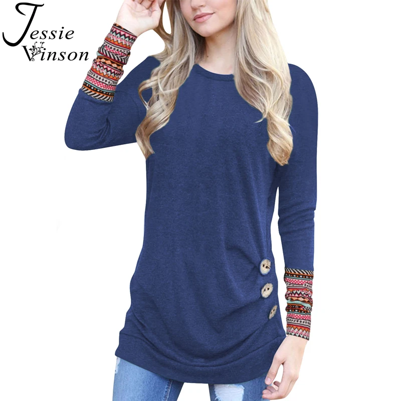 Женская футболка на пуговицах Jessie Vinson Повседневная с длинным рукавом и принтом