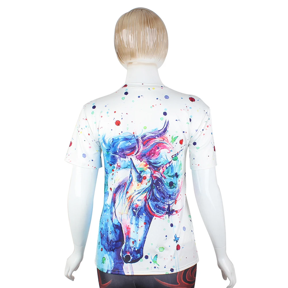 FCCEXIO 2018 New Summer T Shirt Women Animal Horse 3D Print Oil Color Tshirt Hiphop Lnk Splash T-Shirt Harajuku Crop Top 15