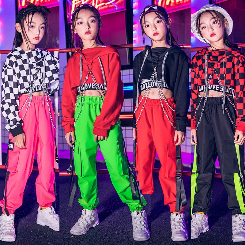 Jazz Dance Costumes For Girls Plaid Tops Pants Children Hip Hop Costume Kids Street Dance Clothes Street Perform Wear DWY1022
Jazz Dance Costumes For Girls Plaid Tops Pants Children Hip Hop Costume Kids Street Dance Clothes Street Perform Wear DWY1022
